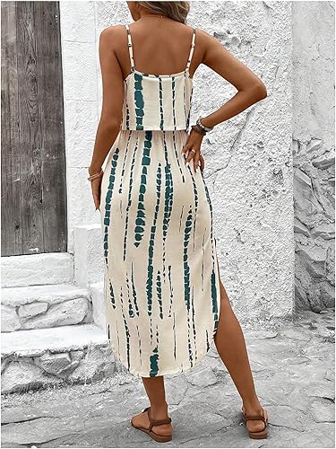 Women's Spaghetti Strap Tie Dye Cami Sun Dress Beach Midi Summer Dresses Resort Wear Vacation Outfits