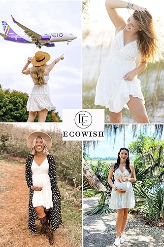 ECOWISH Summer Dresses for Women 2026 V-Neck Spaghetti Strap Bowknot Backless Sleeveless Lace Mini Swing Skater Dress