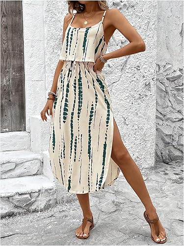 Women's Spaghetti Strap Tie Dye Cami Sun Dress Beach Midi Summer Dresses Resort Wear Vacation Outfits